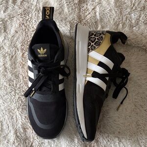 adidas Black White and Gold Leopard Accent Women's Sneakers